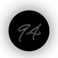 Neon lamps in the dark. Number 94 Abstract Geometric Line.  Number of games 94. Simple design, number 94,