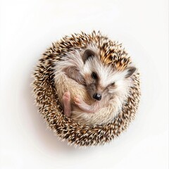 Fototapeta premium A cute hedgehog curled into a protective ball, isolated on a white background