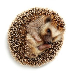 A cute hedgehog curled into a protective ball, isolated on a white background