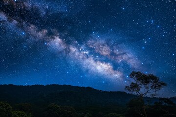 Clear night sky displaying numerous stars and the luminous band of the Milky Way, A starry night sky with the Milky Way stretching across it