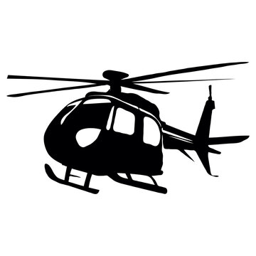 recommend clip art: A black and white silhouette of a helicopter in flight, [vector illustration, bold lines, graphic design], [isolated on white background, sharp edges, high contrast]
                    
                    