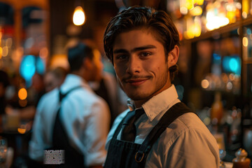 Fototapeta premium Bartender at Work in Dimly Lit Bar