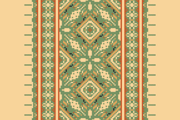Seamless pattern in patchwork style. Embroidered print for carpet, textile, wallpaper, wrapping paper. Ethnic and tribal motifs. Handwork. Vector illustration.