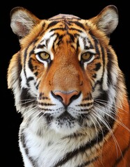 Obraz premium Bengal tiger close up head on black background