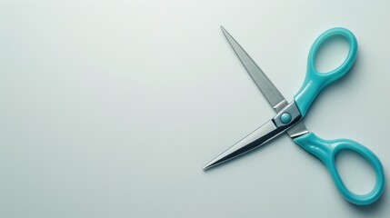 Baby blue scissors cutting on white background