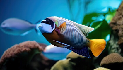 Naklejka premium Exotic tropical fish in aquarium water 