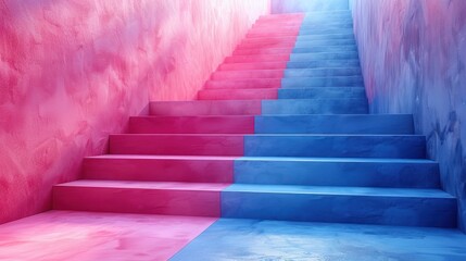 Pink and Blue Staircase Leading Up