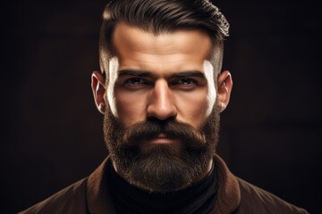 Fototapeta premium Well-groomed beard and mustache on a dark olive background