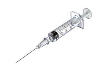Close-up of a medical syringe isolated on a white background, ideal for healthcare and vaccination-related imagery.