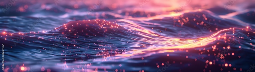Sticker glowing neon river abstract digital waves with luminous patterns and cyber aesthetic