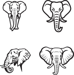 A set of elephants drawing vector outline
