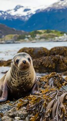 Naklejka premium Lobo Marino species in the Beagle Channel, león marino, lobos