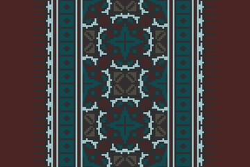Obraz premium Geometric ethnic oriental seamless pattern traditional Design for background, carpet, wallpaper, clothing, wrapping, Batik, fabric, vector, illustration, boho embroidery style.