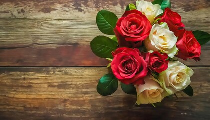 bouquet of roses on wooden background