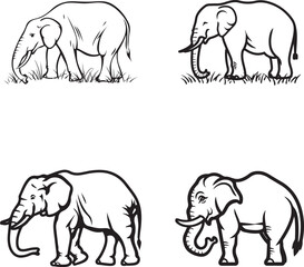 A set of elephants drawing vector outline