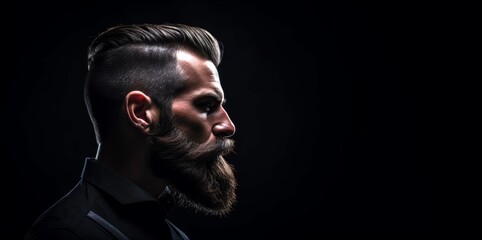 A styled beard and mustache with sharp lines on a black background