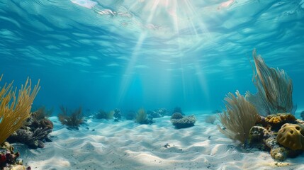 A marine sanctuary with vibrant coral reefs and diverse marine life thriving under crystal-clear waters.