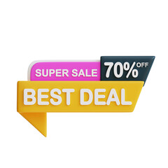 3d Best Deal 70 percent icon. Suitable for promotions, discounts, sales, and marketing materials. Great for online shops.