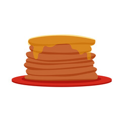 Maple syrup topping on pancakes flat color vector icon. Fresh tasty hot pancakes, sweet maple syrup cartoon design element isolated on white background. Dessert food sign illustration
