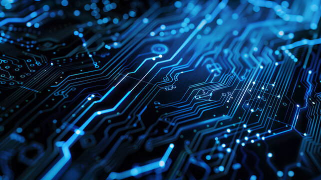 Quantum computer technologies concept. Futuristic blue circuit board background vector. Modern technology circuit board texture background design. Waves flow. Quantum explosion technology