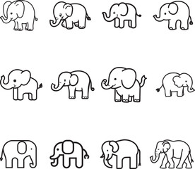 set of baby elephants outline