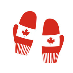 Red mitten over snow with Canada