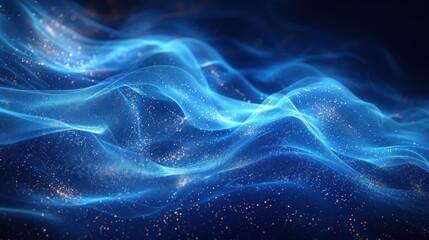 Abstract Blue Glow with Glimmering Particles
