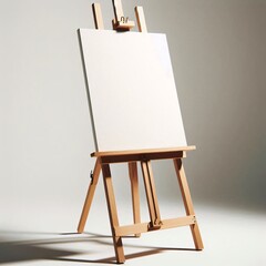 Wooden Artist Easel with Canvas on White Background