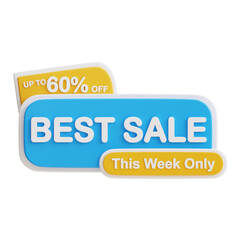 3d Best Sale 60 percent icon. Suitable for promotions, discounts, sales, and marketing materials. Great for online shops.