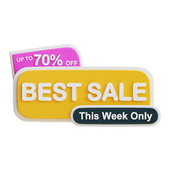 3d Best Sale 70 percent icon. Suitable for promotions, discounts, sales, and marketing materials. Great for online shops.
