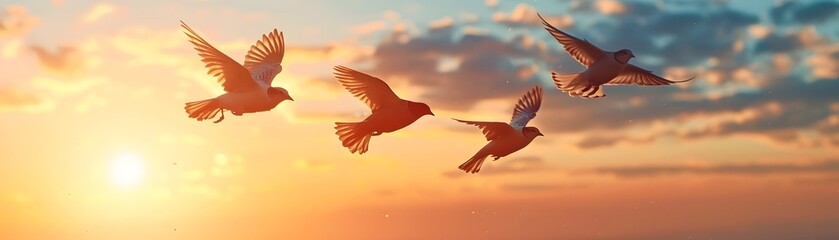 Obraz premium Young Birds Learning to Fly in Bright Sky Symbolizing New Experiences and Embracing Energy of New Beginnings