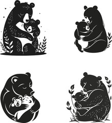 Bear Mother And Her Baby Flat Vector Illustration. © Stockpics