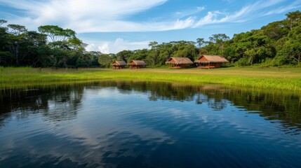 Fototapeta premium A tranquil wildlife conservation sanctuary dedicated to protecting endangered species and their habitats.