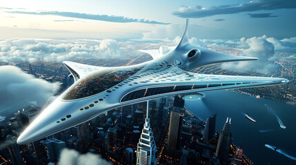 Fototapeta premium illustration ship or plane of futuristic