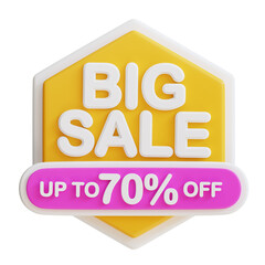 3d Big Sale 70 percent icon. Suitable for promotions, discounts, sales, and marketing materials. Great for online shops.