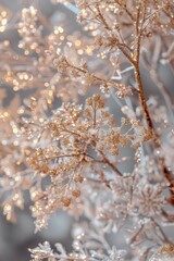 Naklejka premium A detailed view of a plant covered in frost, highlighting the intricate details and textures
