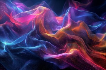 Obraz premium A captivating abstract digital artwork featuring vibrant, flowing waveforms with dynamic light effects and intricate patterns.