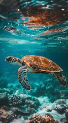 Obraz premium turtle swimming underwater photography style Made, turtle drawing