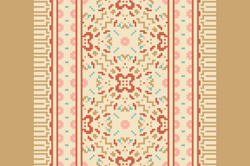 Geometric ethnic oriental seamless pattern traditional Design for background, carpet, wallpaper, clothing, wrapping, Batik, fabric, vector, illustration, boho embroidery style.