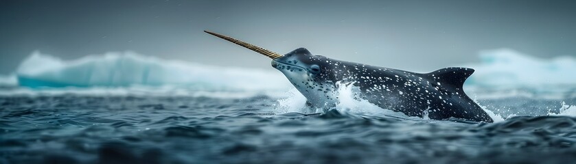 Fototapeta premium Majestic Narwhal with Tusk in Icy Arctic Waters Serene and Mystical Ocean Landscape