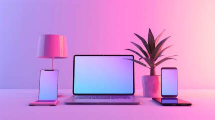 illustration 3D smartphone laptop using designs UI UX