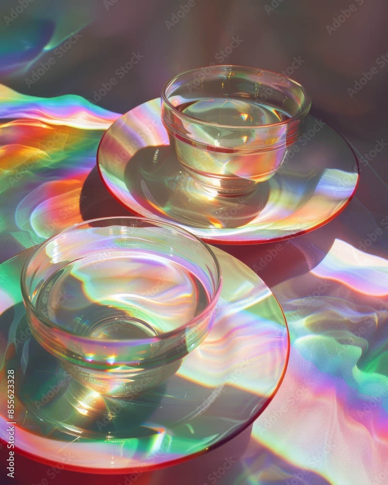Wall mural an abstract composition featuring a holographic display of light and shadow on a dish, creating a fu