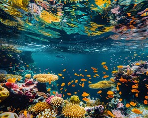 Vibrant Coral Reef Ecosystem with Colorful Marine Life Underwater