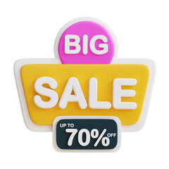 3d Big Sale Discount 70 percent icon. Suitable for promotions, discounts, sales, and marketing materials. Great for online shops.