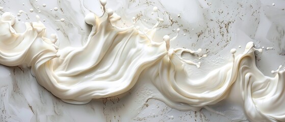 Moisturizer splashes and waves on a white marble background, highlighting a hydrating face cream for luxurious skin care