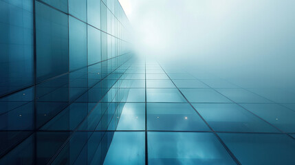 Fototapeta premium A building with a blue facade and a cloudy sky in the background. The building is tall and has many windows