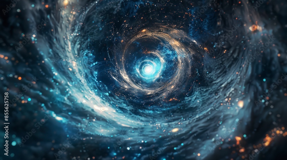 Wall mural stellar vortex with celestial bodies in a cosmic setting.