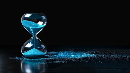 The hourglass symbolizes the passage of time, with a blue sand that represents life being poured in to add more limited time, highlighting the concept of time management  - Powered by Adobe