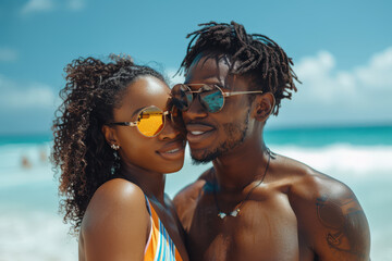 Obraz premium Happy Couple on Sunny Beach 