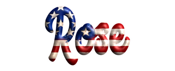 Rose - Bandiera degli Stati Uniti - nome proprio - scrittura tubolare effetto tridimensionale - Grafica vettoriale - Parola auguri, banner, biglietti, stampe, cricut, silhouette, sublimazione	